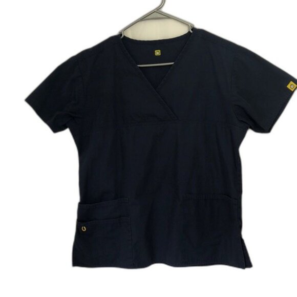 Women's Scrub Top Blue Short Sleeve Uniform Work Medical - Picture 1 of 11